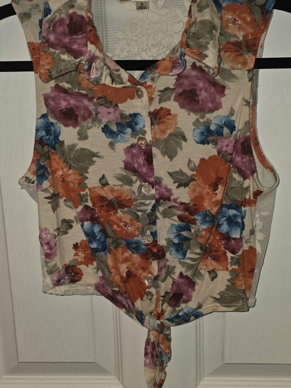 Iris Basic Floral Tie-Front Sleeveless Top in Beige, Orange, Blue, Purple